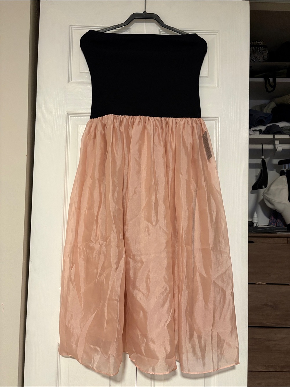 Black Strapless Top with Blush Pink Midi Skirt. Size XL. New with tags.